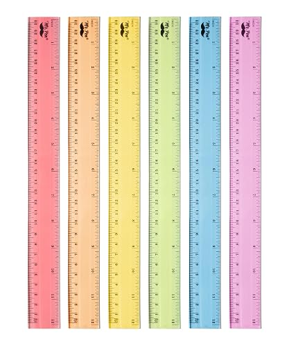 Mr. Pen- Plastic Ruler Set, 6 Pack, 12 Inch, Pastel Colors | Easy-to-Read Markings, Scratch-Resistant Design, Durable Transparent Rulers for Crafting Office & School, School Supplies