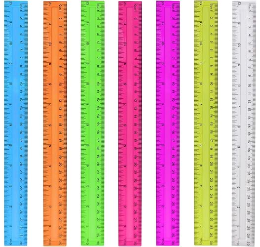 7PCS Clear Ruler, 12 Inch Plastic Rulers for School, Home, or Office, Clear Plastic Rulers, Assorted Colors.