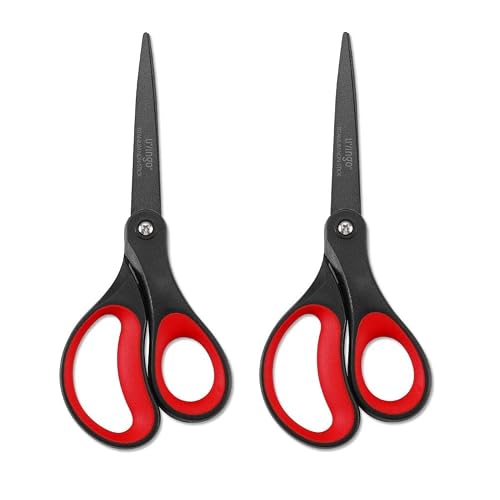 LIVINGO Scissors All Purpose Heavy Duty 8" Office Titanium Non Stick 2 Pack | Sharp Stainless Steel Blade, Comfort Grip Handle, DIY Craft, Paper Fabric Cutting, Home School Supplies