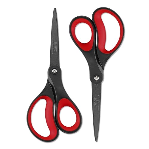 LIVINGO Scissors All Purpose Heavy Duty 8" Office Titanium Non Stick 2 Pack | Sharp Stainless Steel Blade, Comfort Grip Handle, DIY Craft, Paper Fabric Cutting, Home School Supplies