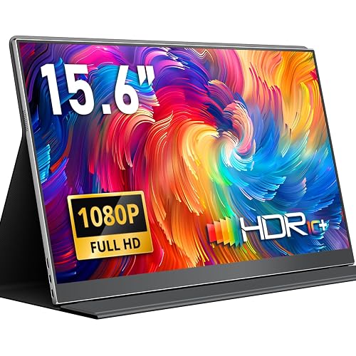 Yodoit Portable Monitor 15.6" 1920×1080 FHD IPS Travel Screen Display with USB-C Plug & Play, Built-in Speakers Smart Cover for MacBook PC Xbox, Extended Display for Remote Workers (Black)