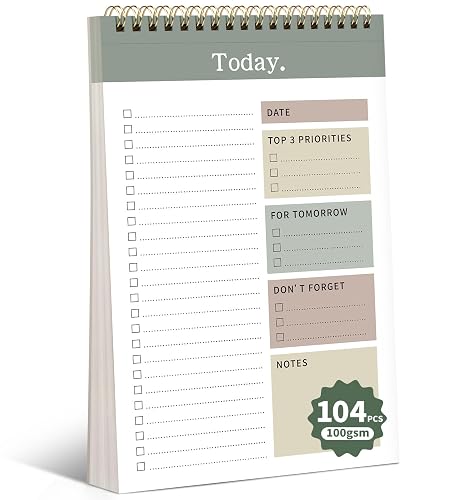 104 Pgs To Do List Notepad, 52 Undated Sheets Duplex-printed | 6.5“×9.8” Daily Planner For Work Home School Office Desk Accessories Supplies & Goal Setting Tasks -Green