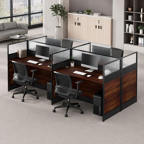 Office Cubicle Desk for 4 Persons, Office Cubicle Workstation with Privacy Panels, Cubicled Desk with Cable Grommet,Freestanding Office Workstation Desk for Startups,Home Offices,94.5 x 47.2 x 43.3 in