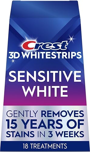 Crest 3DWhitestrips Sensitive White At-Home Teeth Whitening Kit, 18 Treatments, Gently Removes 15 Years of Stains