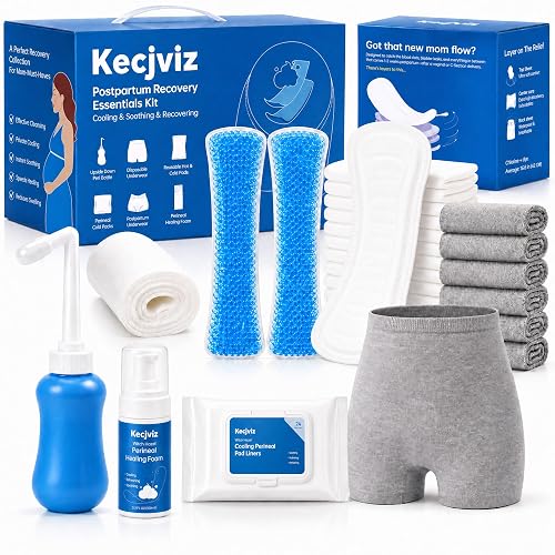 Kecjviz Postpartum Essentials Kit, Postpartum Recovery Kit for New mom | Peri Bottle, Disposable Underwear, Maternity Pads, Cooling Liners, Witch Hazel Foam, Cold Packs Sleeves for New Moms