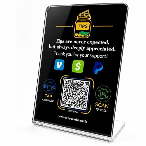 Tip Jar Stand with NFC QR Code Sign for Venmo Cash App PayPal | Tip Stand for Digital Payments,No APP,No Fees,Contactless Payment Display, Perfect for Service Businesses