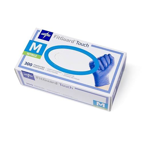 Medline FitGuard Touch Nitrile Exam Gloves, 300 Count, Medium, Powder Free, Disposable, Not Made with Natural Rubber Latex, Excellent Sense of Touch for Medical Tasks, Durable for Household Chores