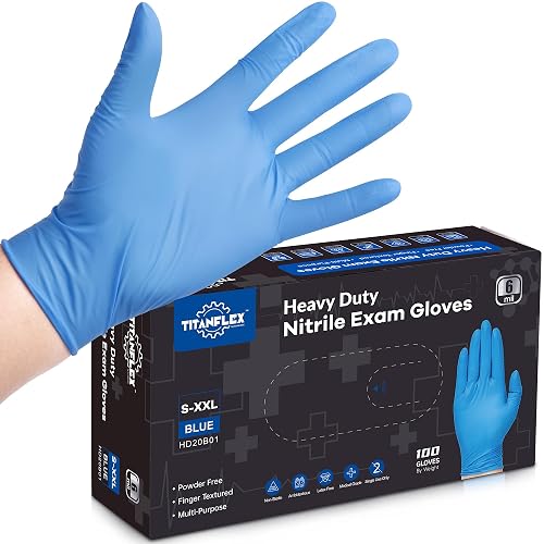 TitanFlex Nitrile Exam Gloves, Blue, 6-mil, Heavy Duty Nitrile Gloves, Mechanic Disposable Gloves, Latex Free, Powder Free