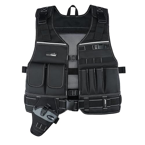 MELOTOUGH Tool Vest for Men with Pouches and Belt, Adjustable Multi-Pocket Safety Tool Vest for Electrician, Carpenter(Black)