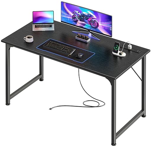 PRAISUN 40 X 20 Inch Computer Desk, Power Outlets, USB-C, Black | Office Desk with 4 AC Outlets, USB & USB-C, Sturdy Metal Frame, Spacious Desktop for Work, Writing, Study & Gaming