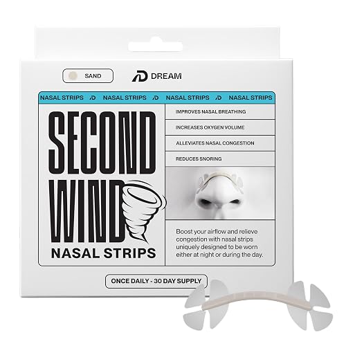 Dream Recovery Second Wind Nasal Strips, Sand, 90 Count Pack | Nose Strips for Breathing, Sleep and Athletic Performance, Snore Relief and Congestion Support