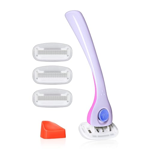 Billie Razors for Women, DreamPop - 1 Handle, 4 Refills & Magnetic Holder | 5 blade womens razors for sensitive skin, Surrounded by aloe shave soap, Ergonomic handle, Pivoting head, Magnetic Holder