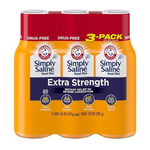 ARM & HAMMER Simply Saline Extra Strength Nasal Mist, 4.6 oz, 3-Pack | Instant Relief for Severe Nasal Congestion and Sinus Pressure, Preservative-Free, FSA and HSA Eligible