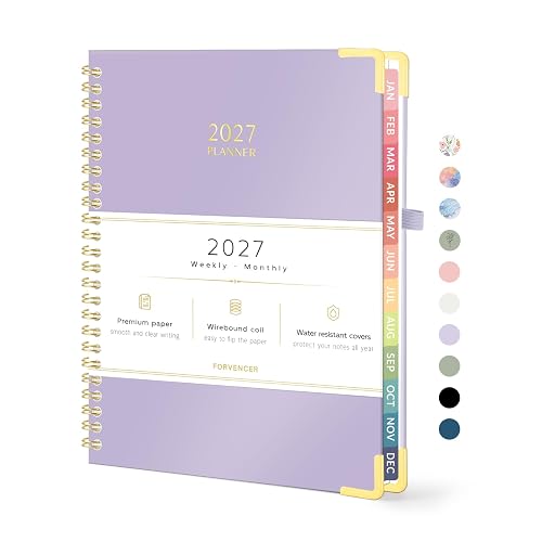 Forvencer 2027 Planner Weekly and Monthly, Hardcover Calendar Planner, A5 | Jan - Dec 2027, 6" X 8" Daily Agenda Book, Journal Notebook School Office Supplies, Teacher Student Organizer, Purple
