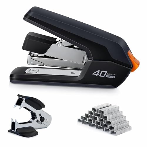 Leven Effortless Desktop Stapler, 40 Sheet Capacity, One Finger Stapling | Easy to Load Ergonomic Heavy Duty Stapler, Includes 1500 Staples and Staple Remover