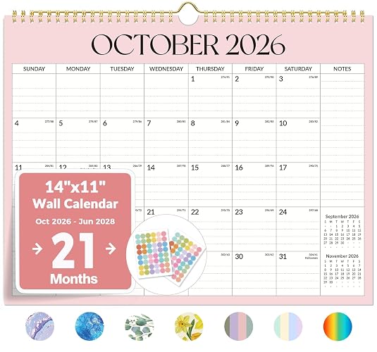 Forvencer 2027 Wall Calendar, 21-Month (Oct 2026 - Jun 2028), 14.7" x 11.5" | Full Page Memo Space, Cute Stickers, Premium Thick Paper, Big Grid Blocks, Twin-Wire Binding Hanging for Home Office Planning