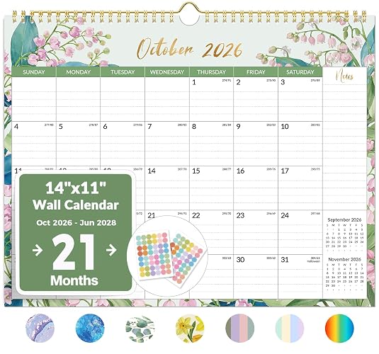 Forvencer 2027 Wall Calendar, 21-Month (Oct 2026 - Jun 2028), 14.7" x 11.5" | Full Page Memo Space, Cute Stickers, Premium Thick Paper, Big Grid Blocks, Twin-Wire Binding Hanging for Home Office Planning