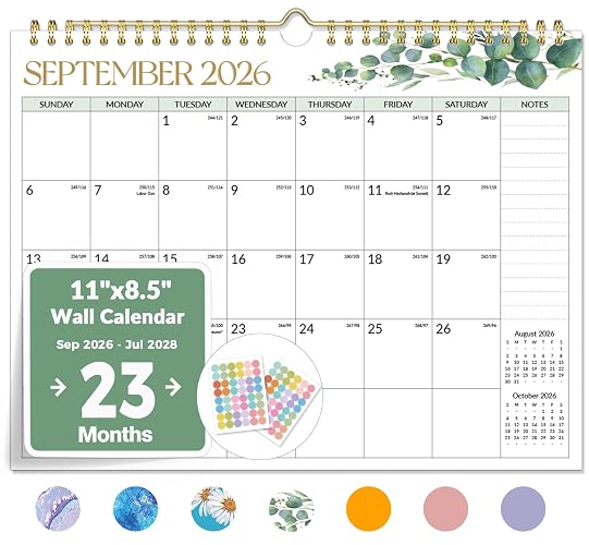 Forvencer 2027 Wall Calendar, 23-Month (Sep 2026 - Jul 2028), 11" x 8.5" | Full Page Memo Space, Cute Stickers, Premium Thick Paper, Big Unruled Blocks, Twin-Wire Binding Hanging for Home Office