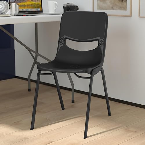 EMMA + OLIVER Black Stackable Flex Comfort Classroom Chair | Ergonomic Flex Back, Heavy-Duty, Powder-Coated Frame, Fixed Floor Glides