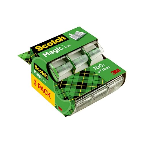 Scotch Magic Tape, 3 Dispensered Rolls, 3/4 x 300 Inches, Clear | Numerous Applications, Invisible, Clear Tape Engineered for Repairing
