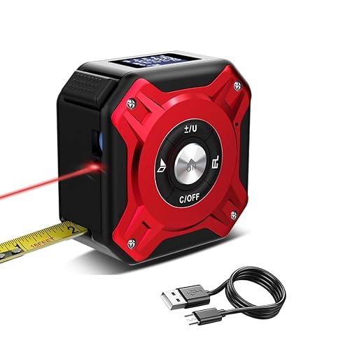 2 in 1 Laser Tape Measure with Level | 131ft/40M | Laser Distance Meter Display On Backlit LCD Screen with 16ft/5m AutoLock Measuring Tape | Ft/Inch/Fractions/M/mm Red