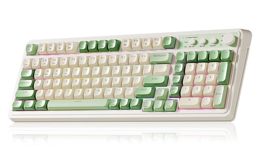 AULA S99 Gaming Keyboard, Wireless Green Creamy Computer Keyboards | Tri-Mode Bluetooth/2.4GHz/USB-C Membrane Keyboard with Number Pad,99Keys,RGB Backlit,Programmable,Creamy Silicone Structure