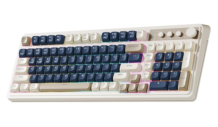 AULA 99 Key Keyboard, Wireless Gaming Keyboard Bluetooth Computer Keyboards | Creamy Cute Membrane Keyboard with Number Pad,RGB Backlit,Tri-Mode BT/2.4GHz/USB-C,2000mAh Rechargeable Thocky Keyboard