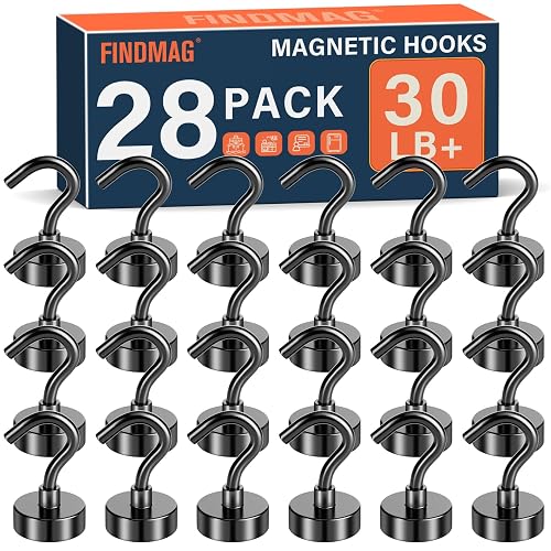 FINDMAG 30LB+ Magnetic Hooks for Cruise Cabins, 28 Pack Black | Magnet Hooks Heavy Duty for Refrigerator, Office, Classroom, Ship, Travel and Home, Cruise Essentials 2026