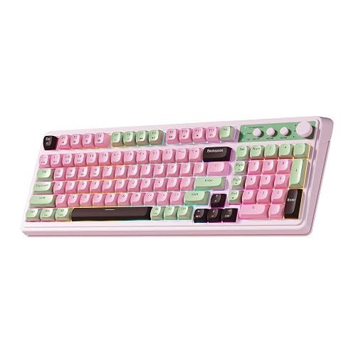 AULA Keyboard, Wireless Gaming Keyboard Creamy Bluetooth Computer Keyboards | 99 Key, Membrane Keyboard with Number Pad,RGB Backlit,Tri-Mode BT/2.4GHz/USB-C,Pink&Green&Coffee Color