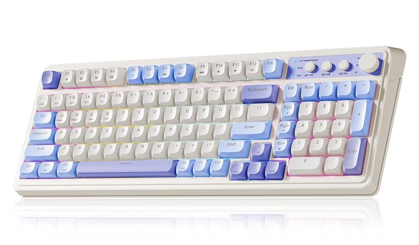 AULA 99 Key Purple Keyboard, Wireless Gaming Keyboard with Number Pad | RGB Backlit,Programmable,Creamy Sounding,Tri-Mode BT/2.4GHz/USB-C,2000mAh Membrane Keyboard,Thocky Computer Keyboards