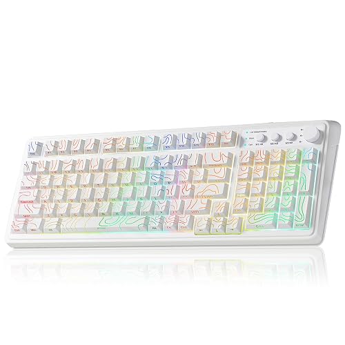 AULA Wireless Keyboard Creamy White Gaming Keyboard with Number Pad | Side-printed Light Transmission Letters,RGB Backlit,99 Keys,Tri-Mode BT/2.4GHz/USB-C Connection,Membrane Computer Keyboards