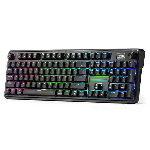 Redragon K762 PRO Wireless 104-Key Gasket Gaming Keyboard, Screen & Knob | Easy-Control LED Info Display, 0-Delay Tri-Mode, Cushioned 5-Layer Noise Dampening for Creamy Thocky Sound, Full-Size 104-Key
