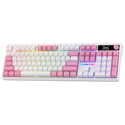 Redragon K762 PRO Wireless 104-Key Gasket Gaming Keyboard, Screen & Knob | Easy-Control LED Info Display, 0-Delay Tri-Mode, Cushioned 5-Layer Noise Dampening for Creamy Thocky Sound, Full-Size 104-Key