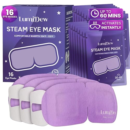 LumiDew Steam Eye Mask, Heated Eye Mask, Warm Eye Compress, Unscented 16Pcs | Self Heating Moist Heat Fast Relief, Sleep, Relaxation, Puffy Eyes, Screen Fatigue, Travel Essentials, Gifts for Women & Men