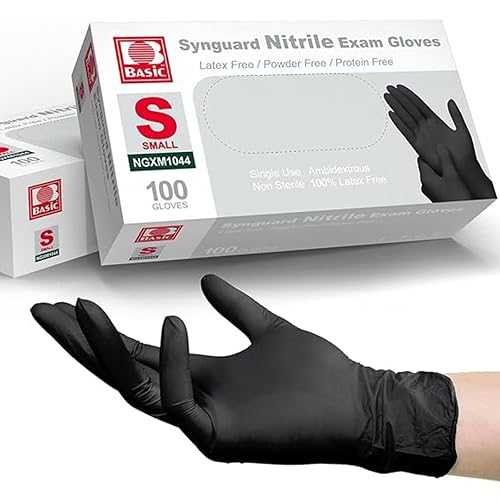 Basic Black Nitrile Exam Gloves - Latex-Free & Powder-Free, Heavy-Duty Industrial and Medical Glove, NGXM-1044 Small (pack of 100)