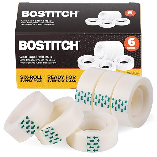 Bostitch Clear Tape, Office & School Tape Refills for Dispenser, 6 Rolls | Gift Wrapping & Mailing, Labeling & Paper Projects, Crafts & Schoolwork, Office Desk Drawer Extras, Easy to Stock & Share