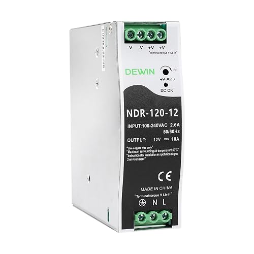 DEWIN DIN Rail Power Supply 12V 10A 120W Switching Power Supply NDR-120-12 | 12V 10A DIN Rail Power Supply Input AC100-240V 2.6A Output Switch Switching Converter for Industrial Automation
