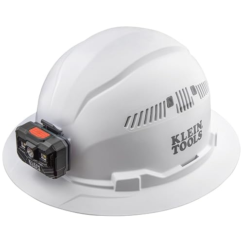 Klein Tools Hard Hat and Accessories Kit, Vented Full Brim Hard Hat, Headlamp, Sweat Band
