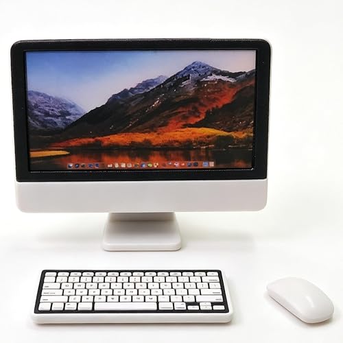 1:12 Scale Miniature Desktop Computer Set, Mini Monitor with Keyboard and Mouse, Simulation Office Desk Decor for Model House, Diorama, Miniature Study Room Display