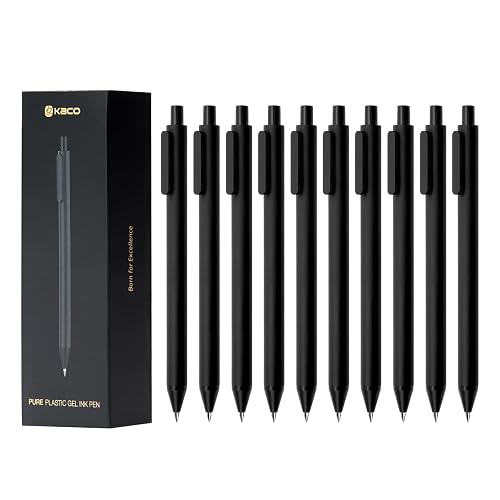 Kaco Gel Pens 0.5 mm Fine Point Black Ink 10PCS, Quick Dry Smooth Writing | Aesthetic School Office Supplies Retractable Pens Low Center of Gravity