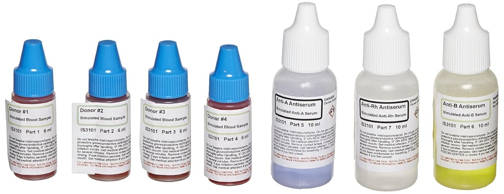 Innovating Science IS3101-REF Simulated ABO/Rh Blood Typing Kit Refill | 4 Practice Samples, Anti-Rh Serum, Practice Typing Trays, Blood Typing Reagents, Non-Regulated DOT Transport, Lab Use Only