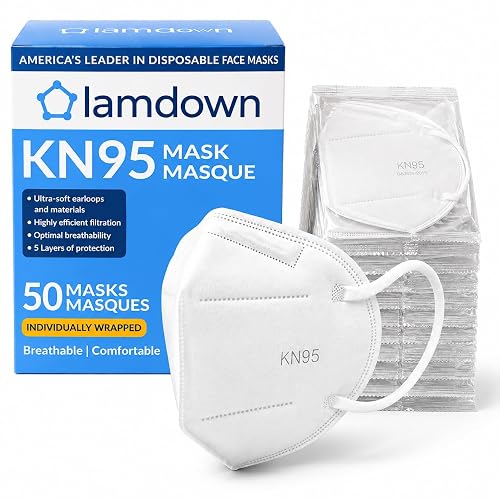Lamdown (50-Pack) KN95 Face Masks, Individually Wrapped, Premium Disposable Dust Mask, White