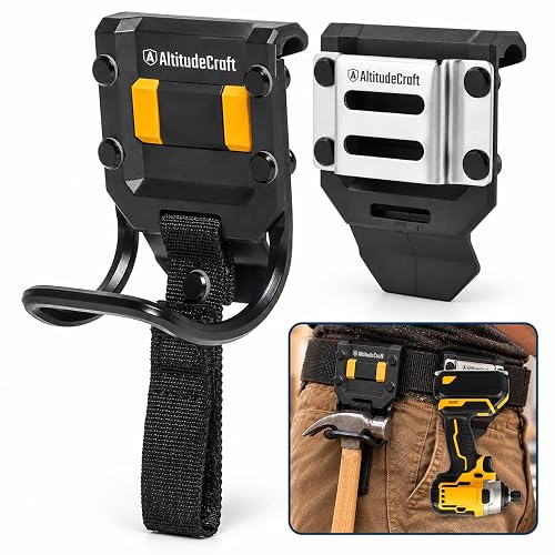 AltitudeCraft Hammer Holder, Drill & Tape Measure Holder Set for Tool Belt | Steel hammer loop and drill belt clip holster in one set. Carries a hammer, drill, impact driver or tape on belts up to 3 in.