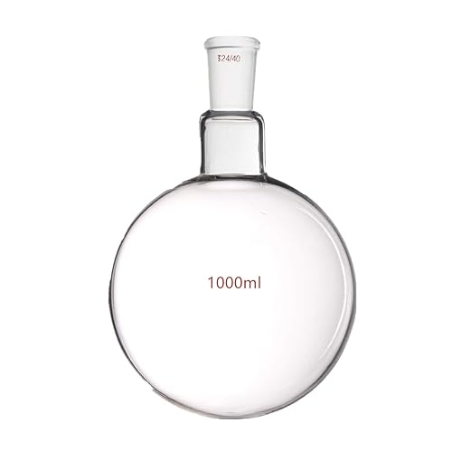 Deschem 1000ml 24/40 Round Bottom Glass Flask Lab Single Neck Ground Joint | 1L 1-Neck Boiling Bottle