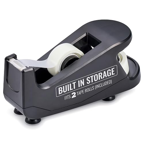 Bostitch Kangaroo Tape Dispenser, Tape Storage, Suction Cup Feet, Black | 2 Rolls Included, Built-In Spare Storage, Clean-Tear Blade, Locking Tape Core, Suction Cup Feet, One-Hand Dispensing