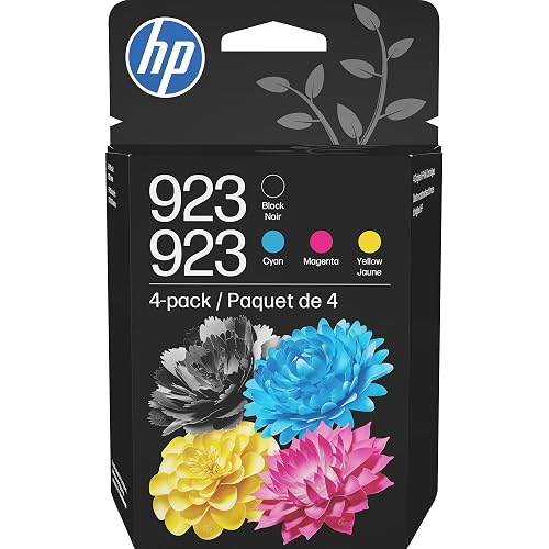 HP 923 Black, Cyan, Magenta, Yellow Ink Cartridges (4-Pack) | Works with OfficeJet 8120, Pro 8130 Series | 6C3Y6LN