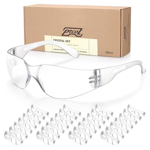 PTCOL 28 Pack Safety Glasses Crystal Clear (Bulk Pack of 24+4) Unisex Anti-Scratch Protective Goggles Impact Resistant Lens Eyewear with ANSI Z87.1 Certified for Construction, Shooting and Laboratory