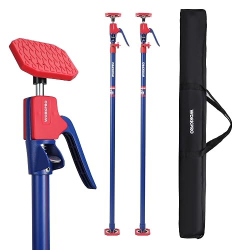 WORKPRO Cabinet Jacks, 54-114 in Adjustable Support Pole, 154 lbs, 2-Pack | ±65° Pivoting Non-Slip Pads, Fine Adjust & Quick Release, Steel Construction & Aluminum Handle, For Cabinet, Drywall & Cargo