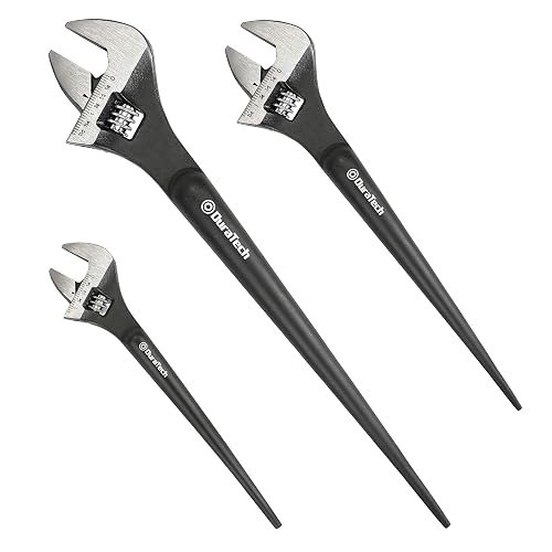 DURATECH 3-Piece Adjustable Construction Spud Wrench Set, 8, 10, 12-inch | Black Oxide Finish, CR-V Steel, SAE and Metric Scale Marked, Alignment Holes and Tail Crowbar Features
