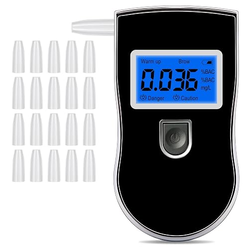 Alcohol Breathalyzer, Alcohol Breath Tester for Testing | Portable Alcohol Tester with 20 Mouthpieces & Digital Blue LCD Display for Personal Home Use
